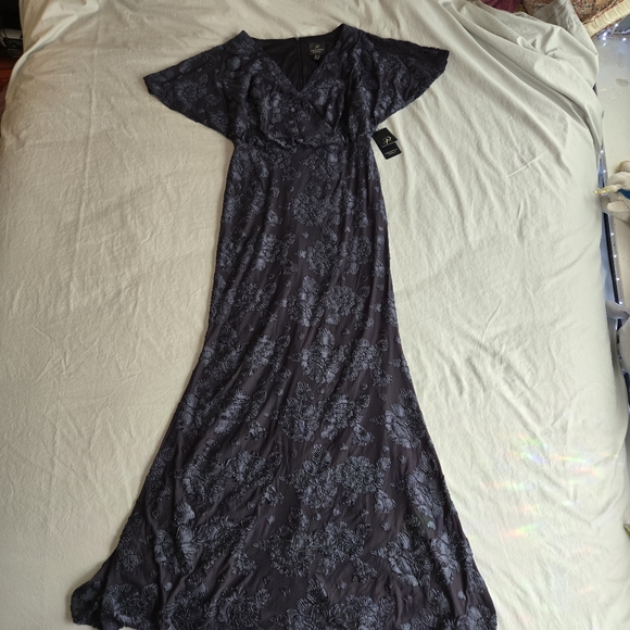 Adrianna Papell Floral Burnout Velvet Long Blouson Gown In Midnight Blue  Boho - Picture 3 of 15